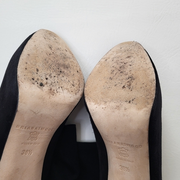 Brian Atwood booties black suede stiletto heel fold over almond toe size 38.5 - Picture 11 of 12